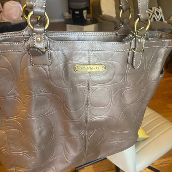 Coach Brown Signature Tote with Glossy Finish - Picture 9 of 10